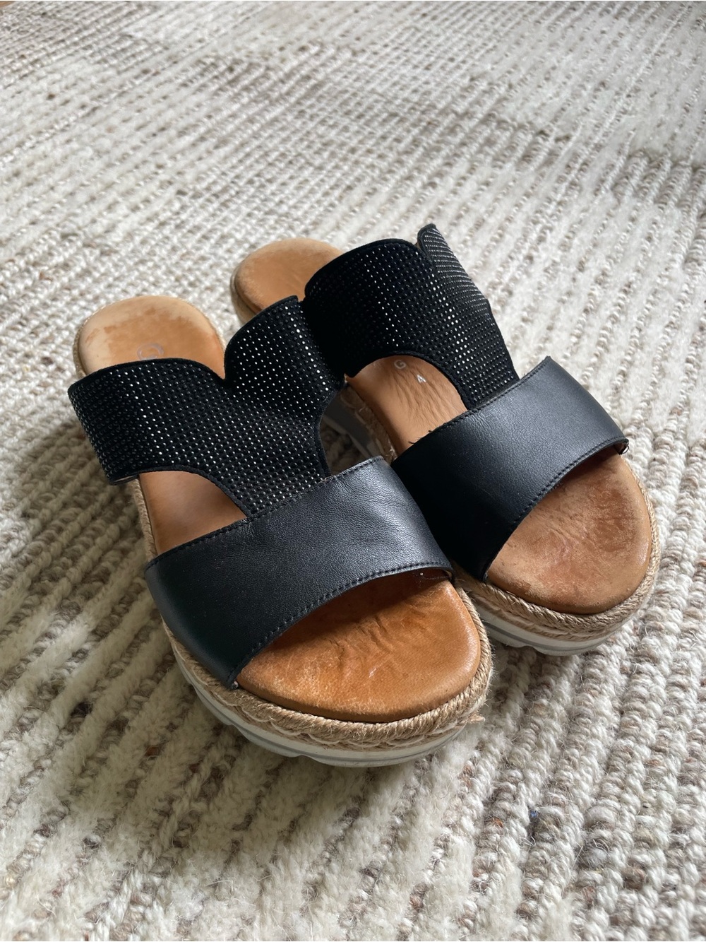 Gabor Black Double-Band Slide Sandals